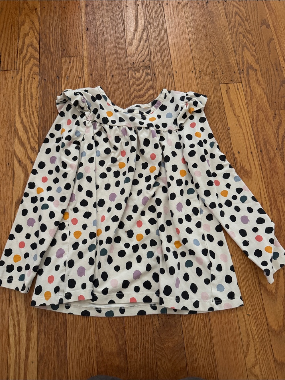 Hanna Andersson Off- White Long-Sleeve with Black and Multicolor Spots